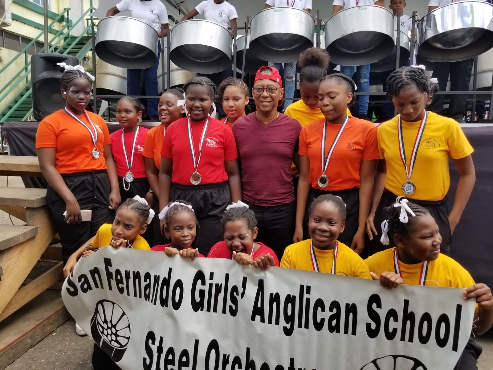 pan for blue primary school steelband standing with cro cro