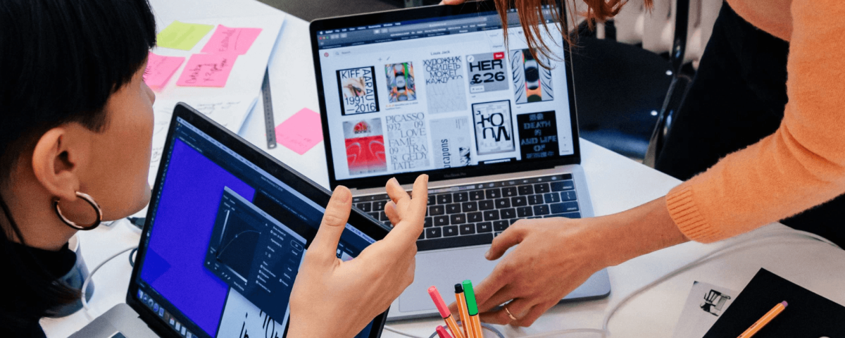 workspace, work desk, women with laptop